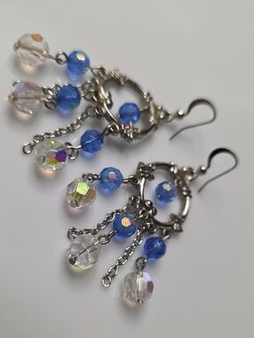 Blue Crystal Dangle Hoop Earrings - Unbranded